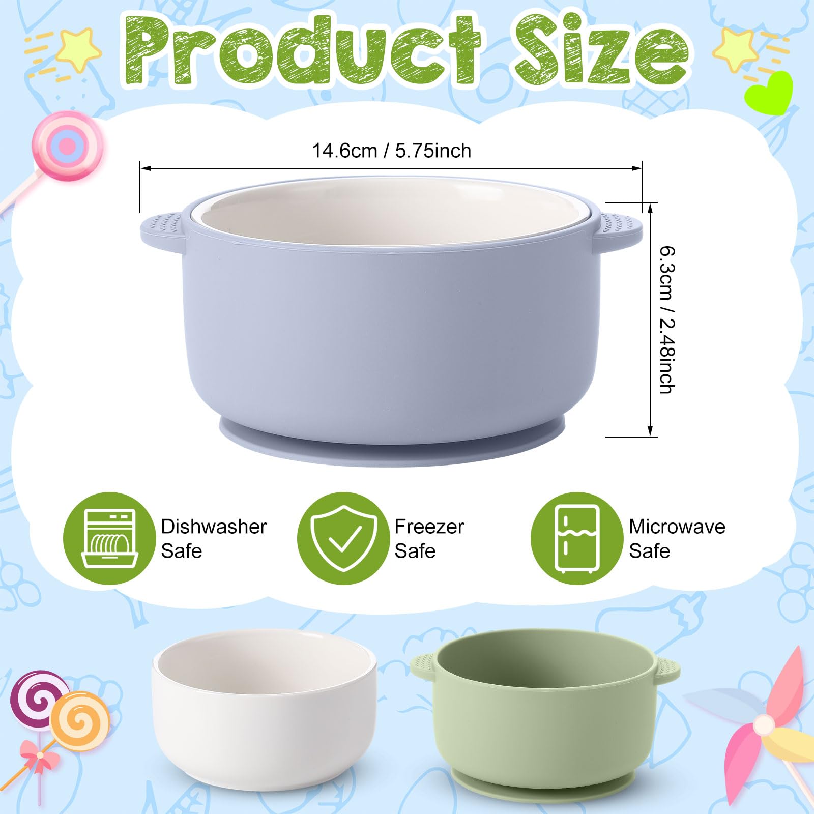 Domensi kid porcelain bowl with green suction sleeve for stable dining