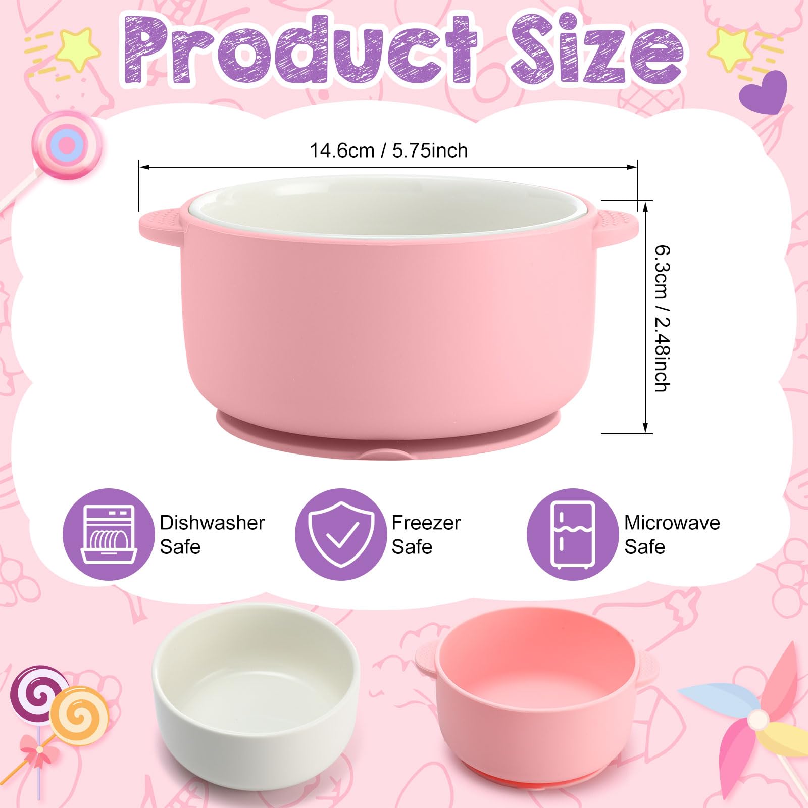 Domensi kids porcelain bowls with purple suction sleeve for stable feeding