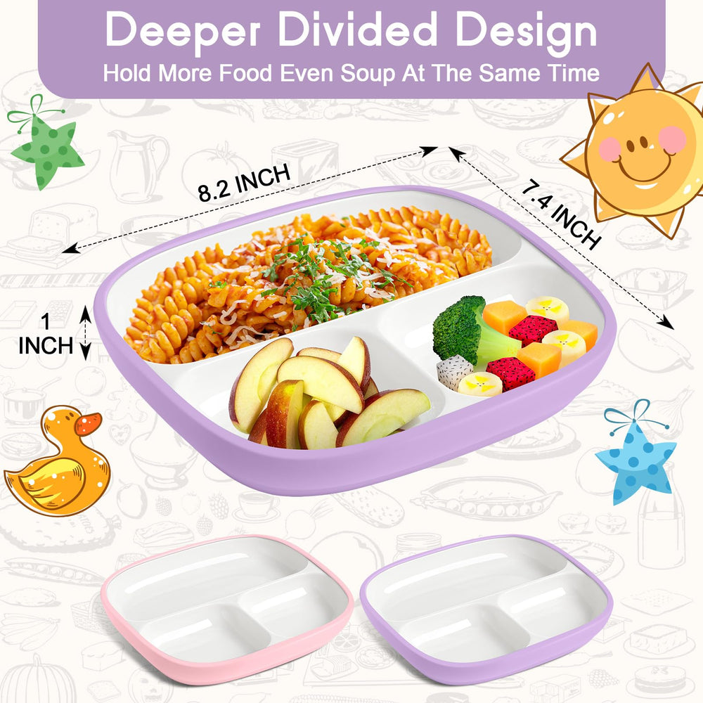 Domensi plate with silicone sleeve adds grip and color to encourage self-feeding.