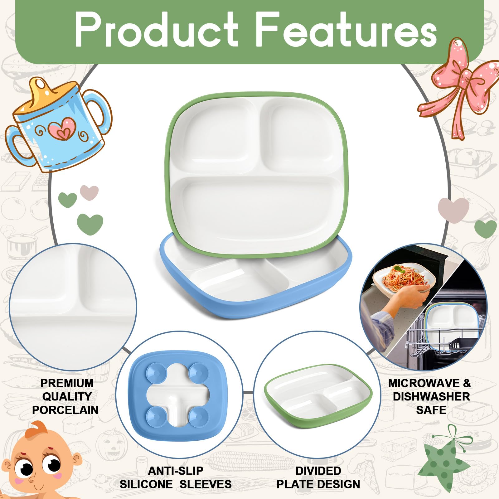 Domensi microwave-safe kids porcelain plates for quick reheating and reliable use.