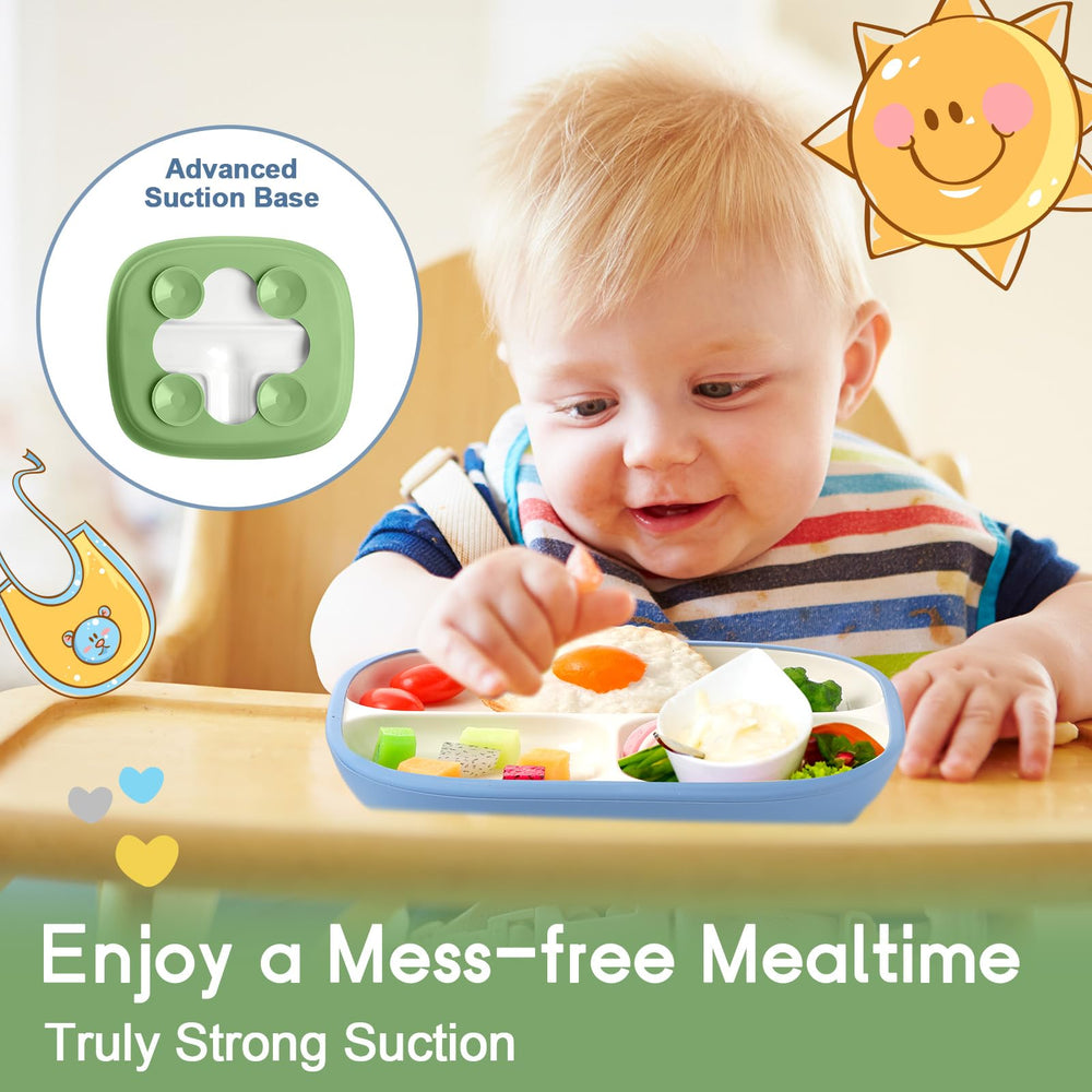 Domensi toddler suction plate bottom grip helps keep plates in place during meals.