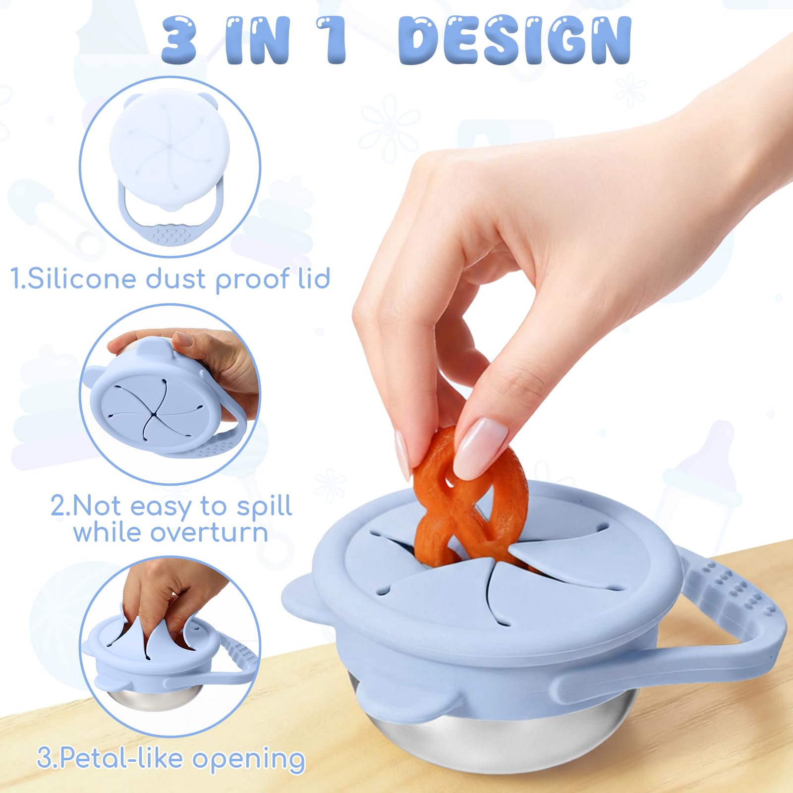 Domensi travel-friendly snack containers fit in bags and cup holders.