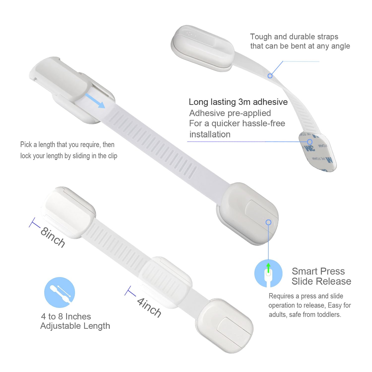 DOMILE adjustable strap extends 3.5–7 inches for thicker cabinets