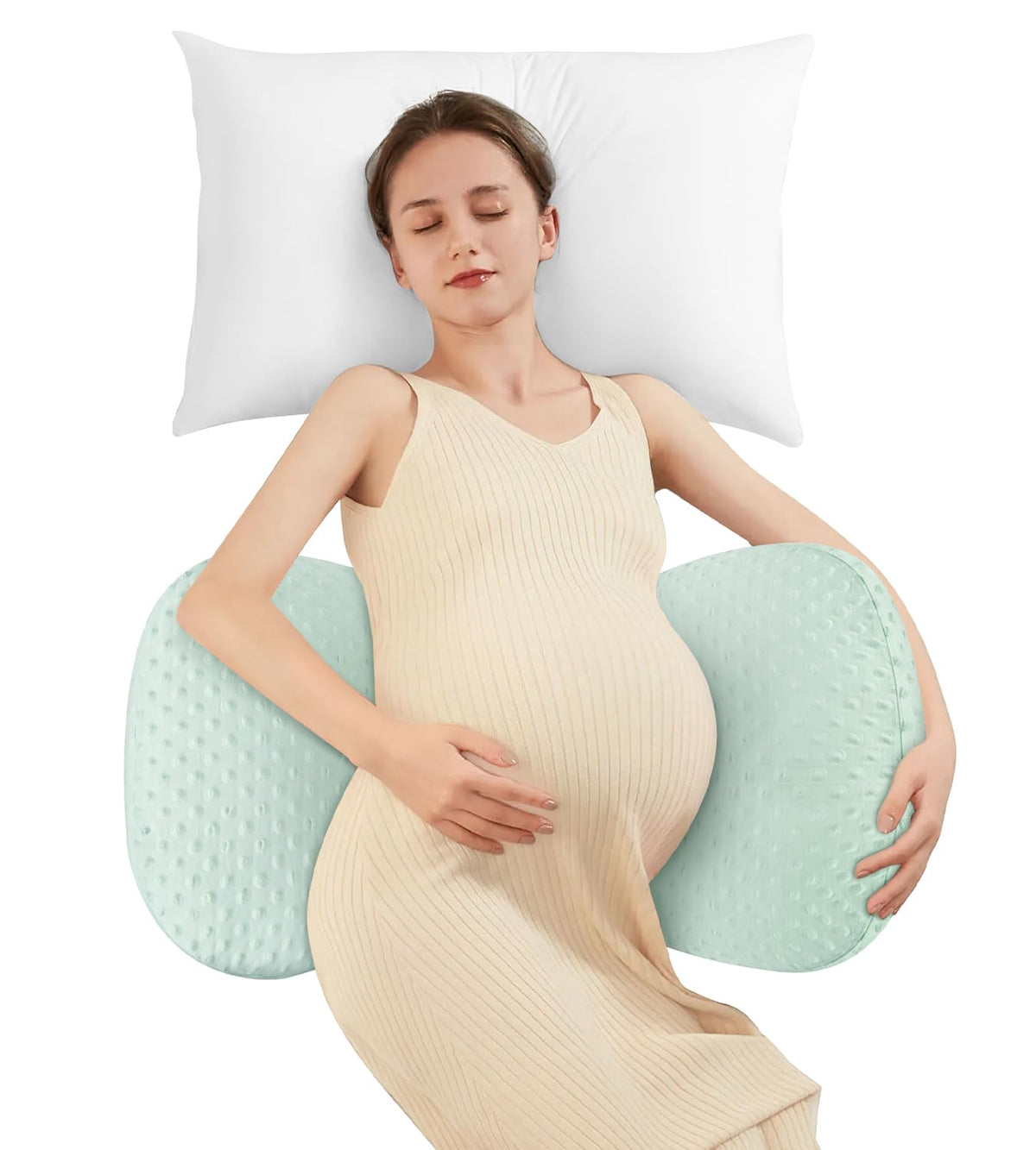 DONAMA memory foam pregnancy pillow curved wedge supports back and hips.