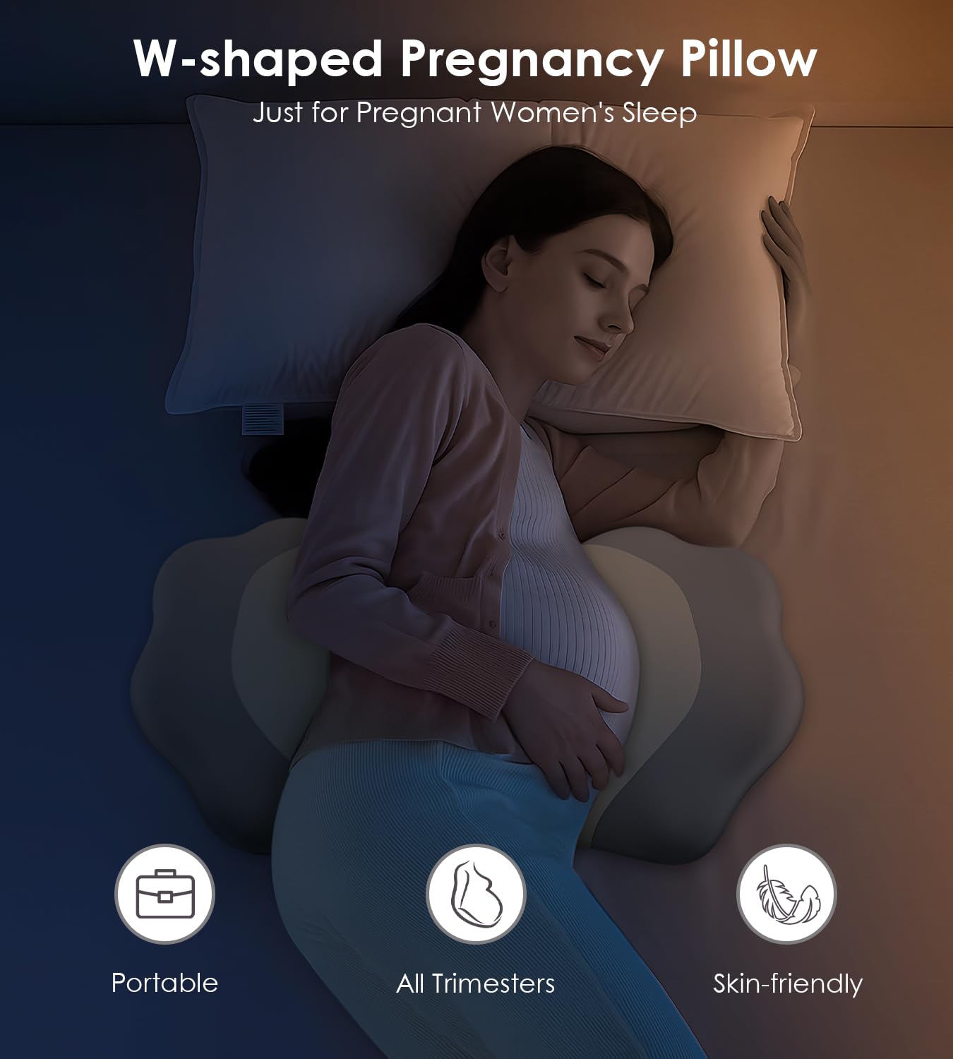 DONAMA memory foam pregnancy pillow extendable sides adapt to belly size.