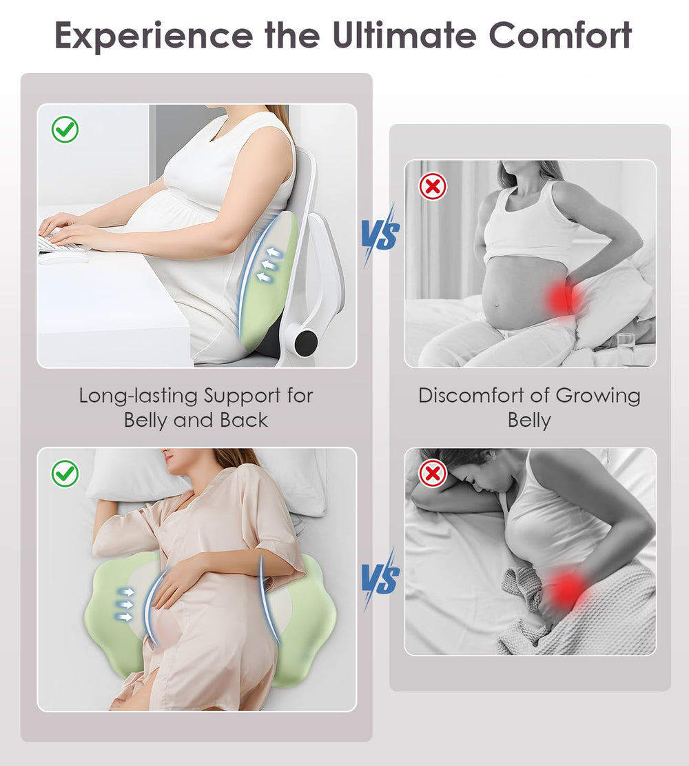 Adjustable-width extensions on the DONAMA pillow grow with your belly.