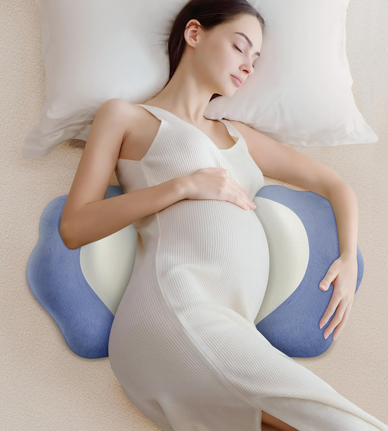 Donama pregnancy pillow memory foam core supports back and belly for comfort