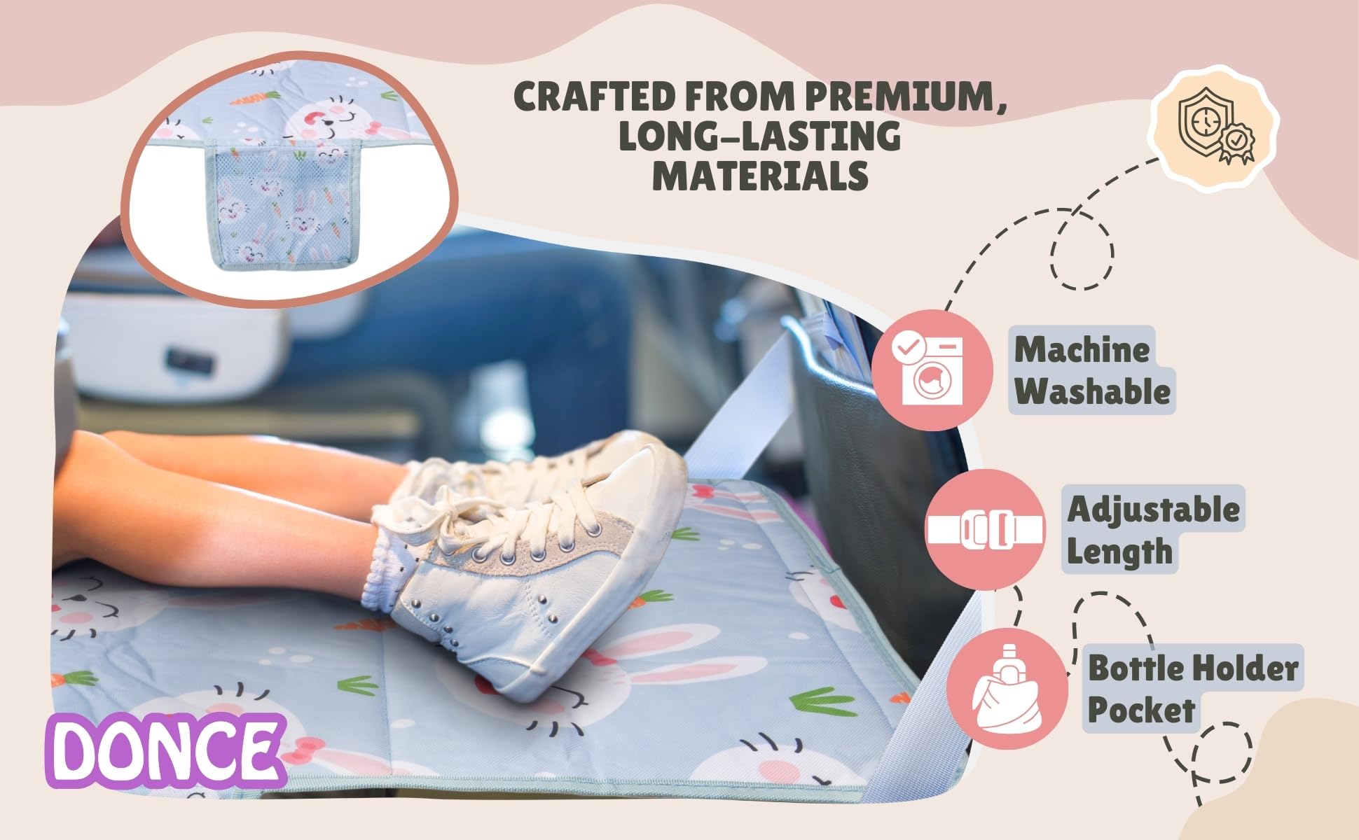DONCE waterproof fabric doubles as a diaper-changing mat.