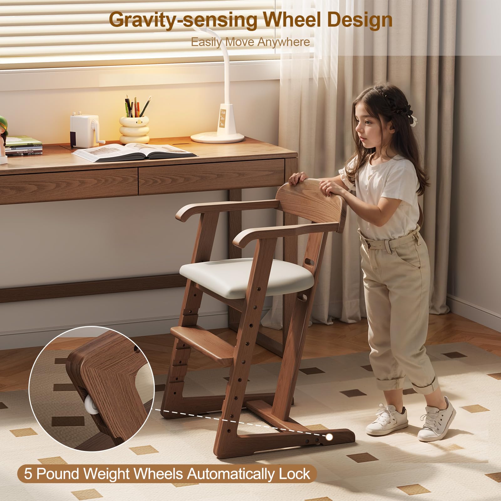DONGMUWUJEE adjustable footrest supports proper posture at dinners.