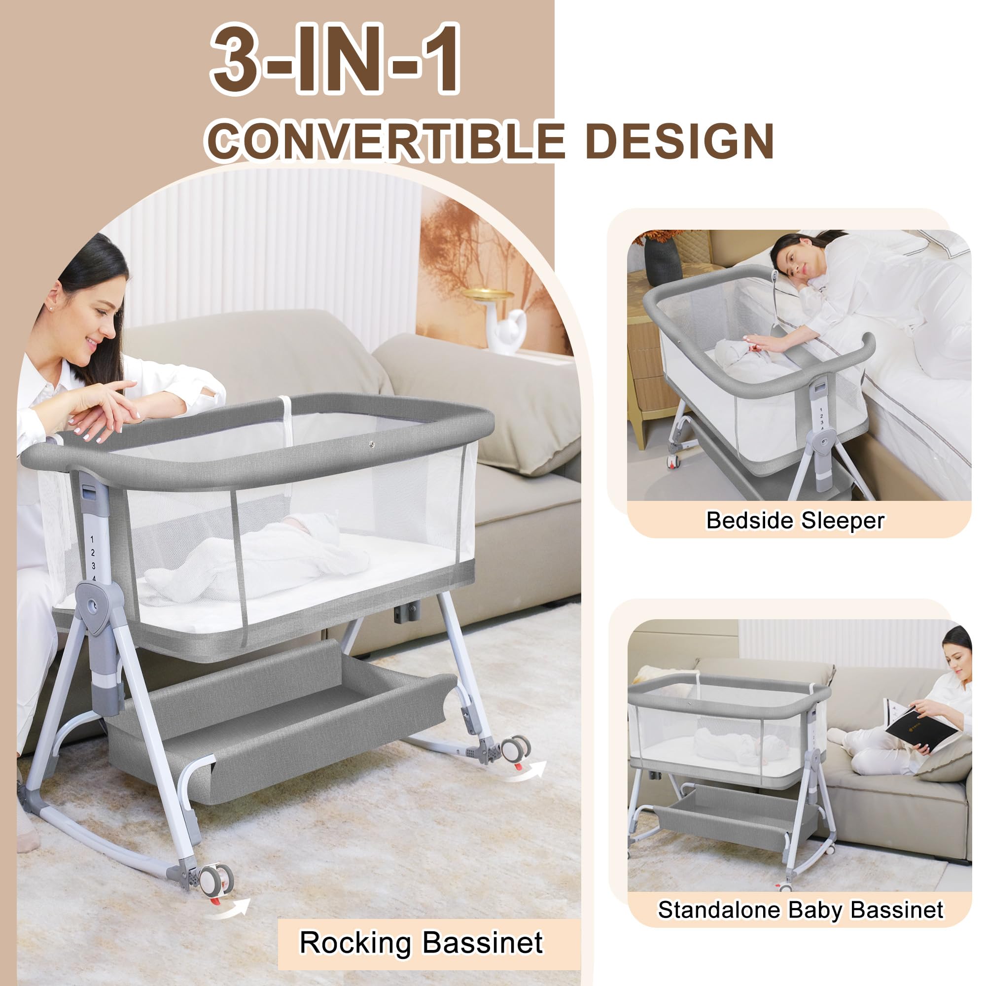 Donpemu bedside sleeper attached to bed with breathable mesh sides
