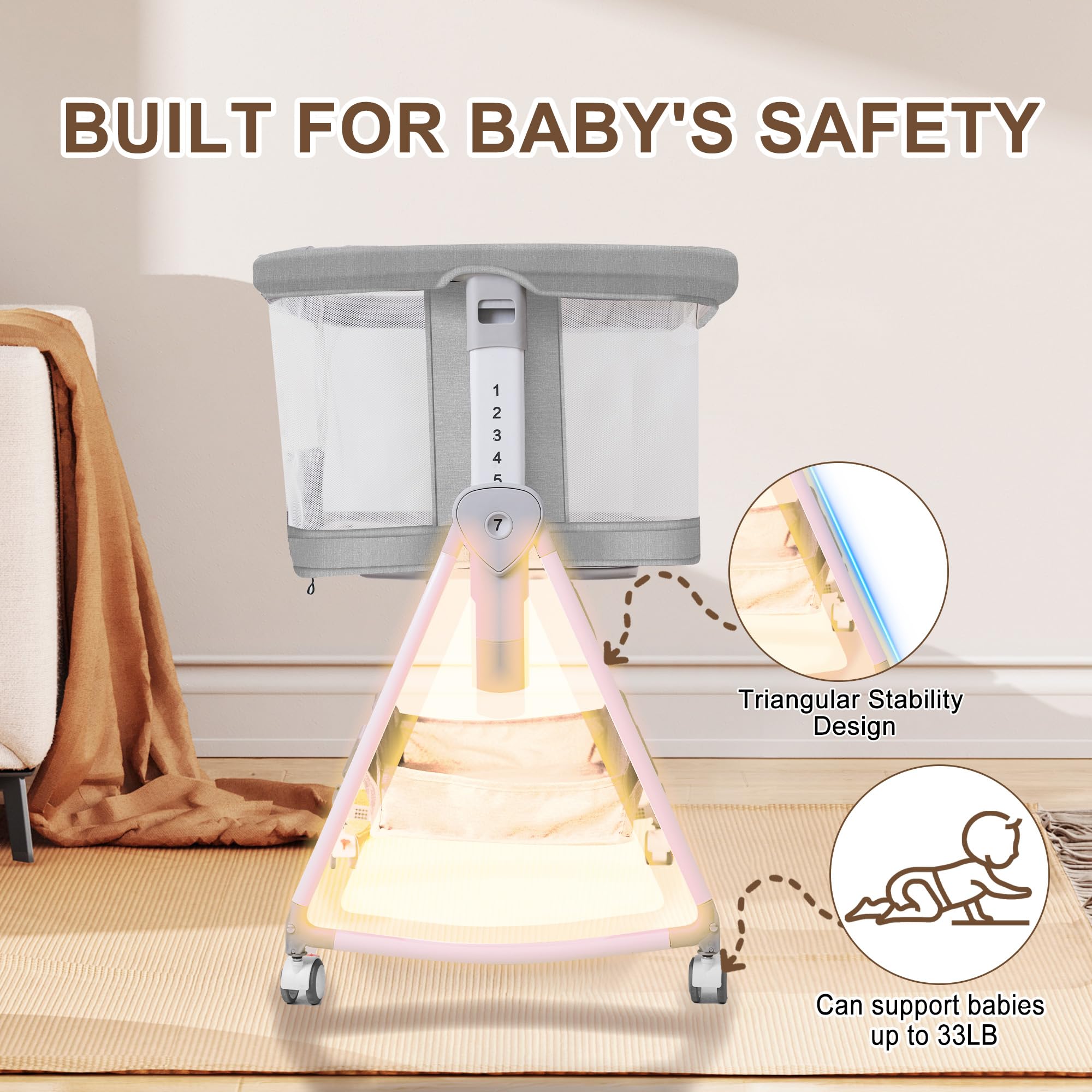 Donpemu bassinet with wheels and foldable design for easy transport