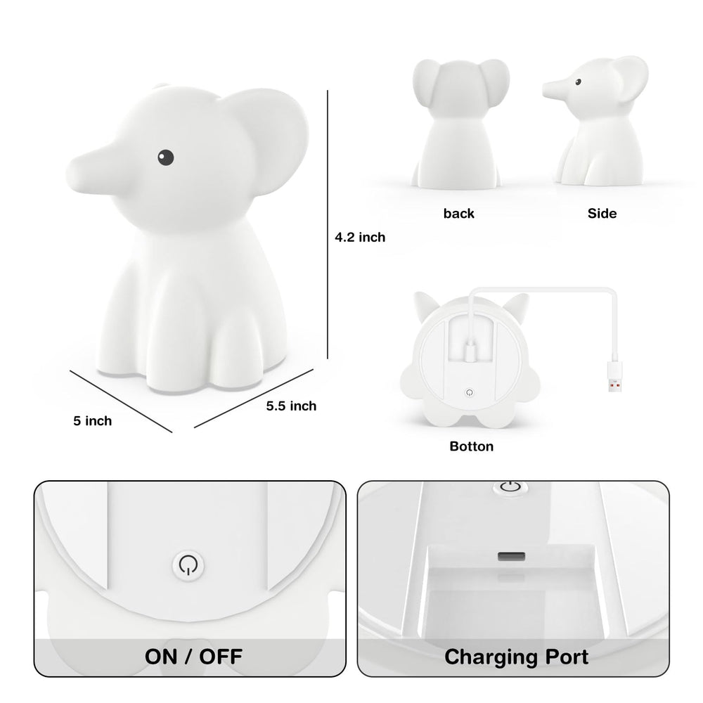 Donsis elephant room decor lamp adds charm and night-time utility.