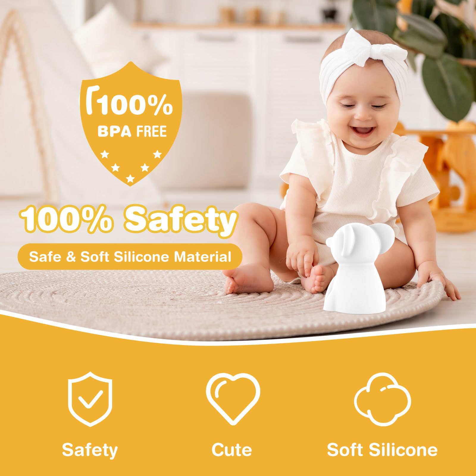 Donsis nursery-safe elephant light provides soft, flicker-free illumination.