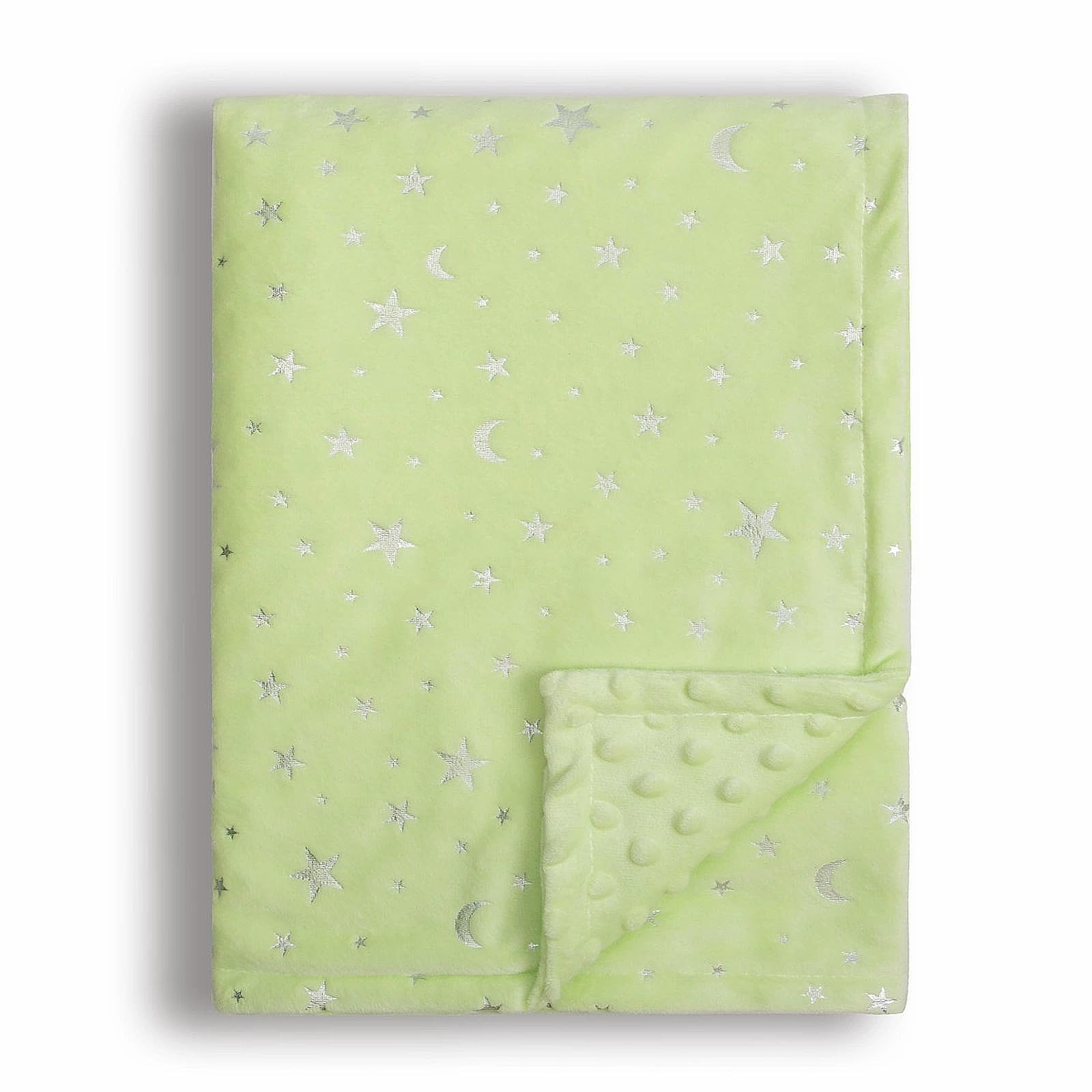 Donsonny star-moon print baby blanket front view in green with soft touch