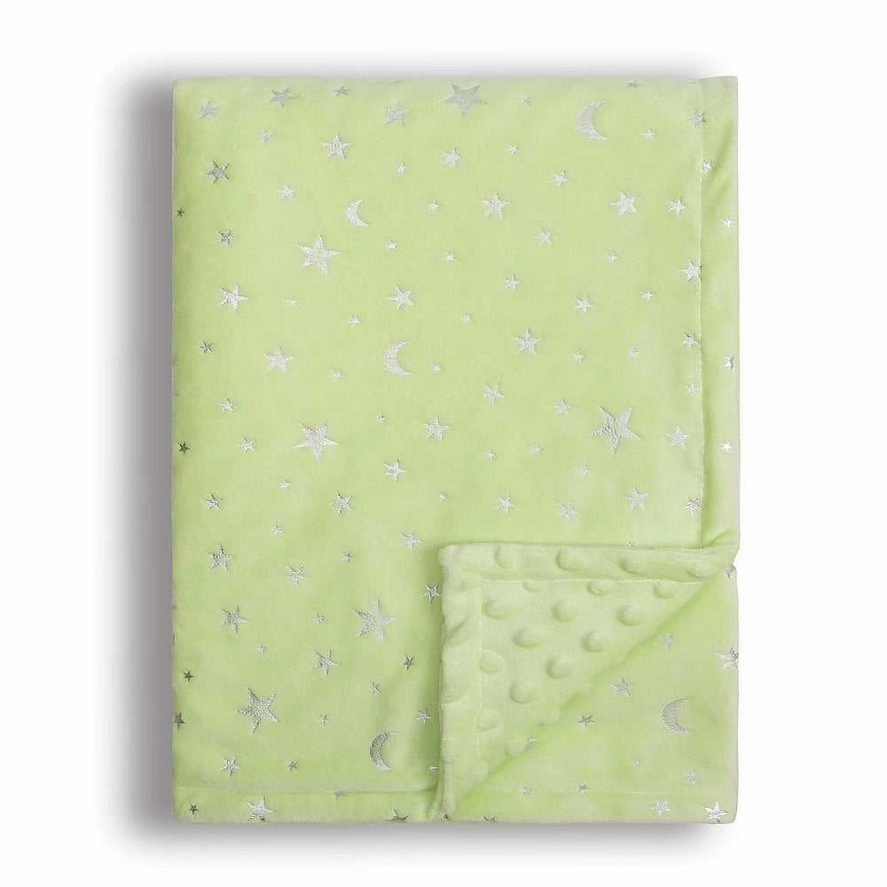 Donsonny star-moon print baby blanket front view in green with soft touch
