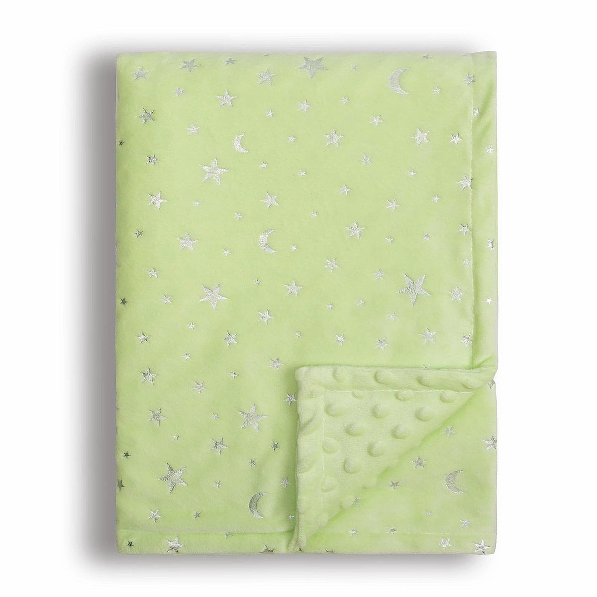 Donsonny star-moon print baby blanket front view in green with soft touch