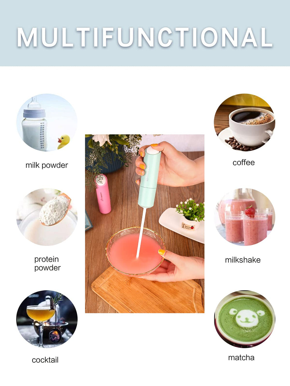 DOOBAANN versatile mixer for protein shakes, coffee, and more.