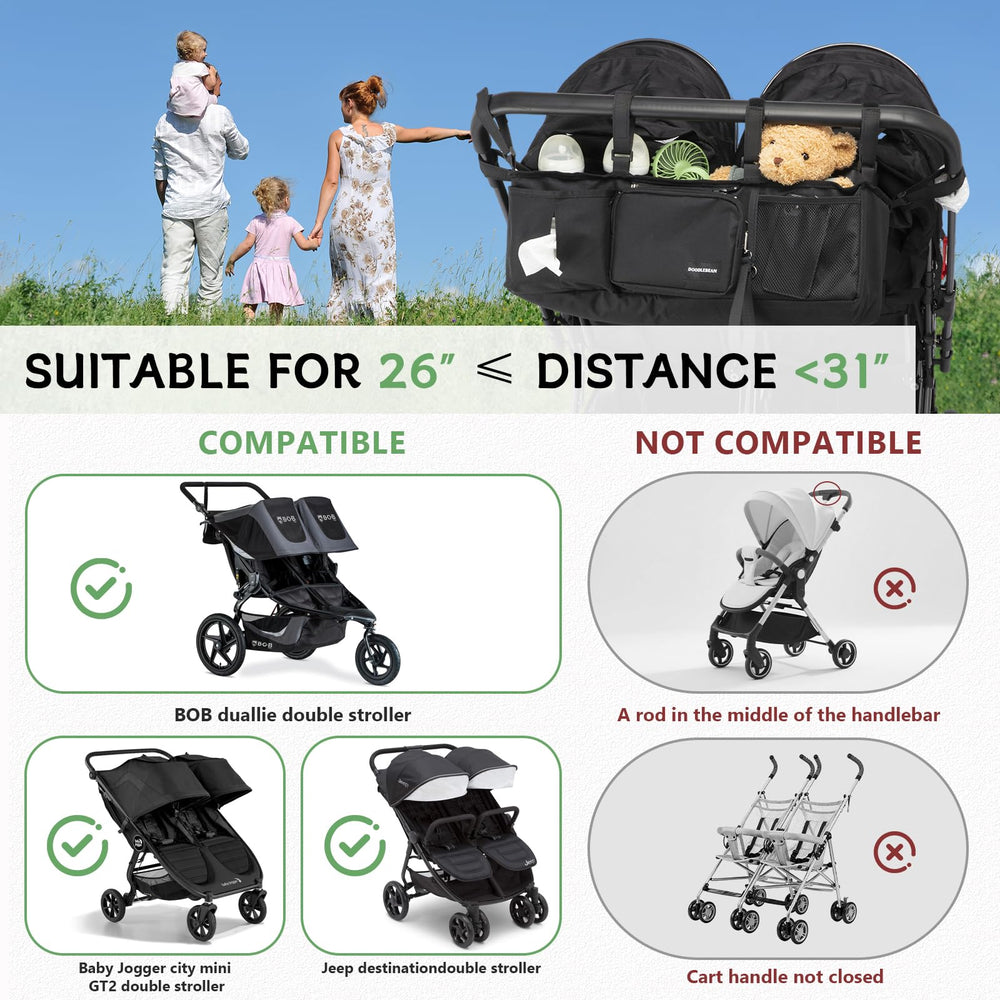 DOODLEBEAN baby jogger caddy with six storage sections for essentials on the go.