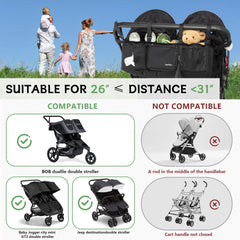 DOODLEBEAN baby jogger caddy with six storage sections for essentials on the go.