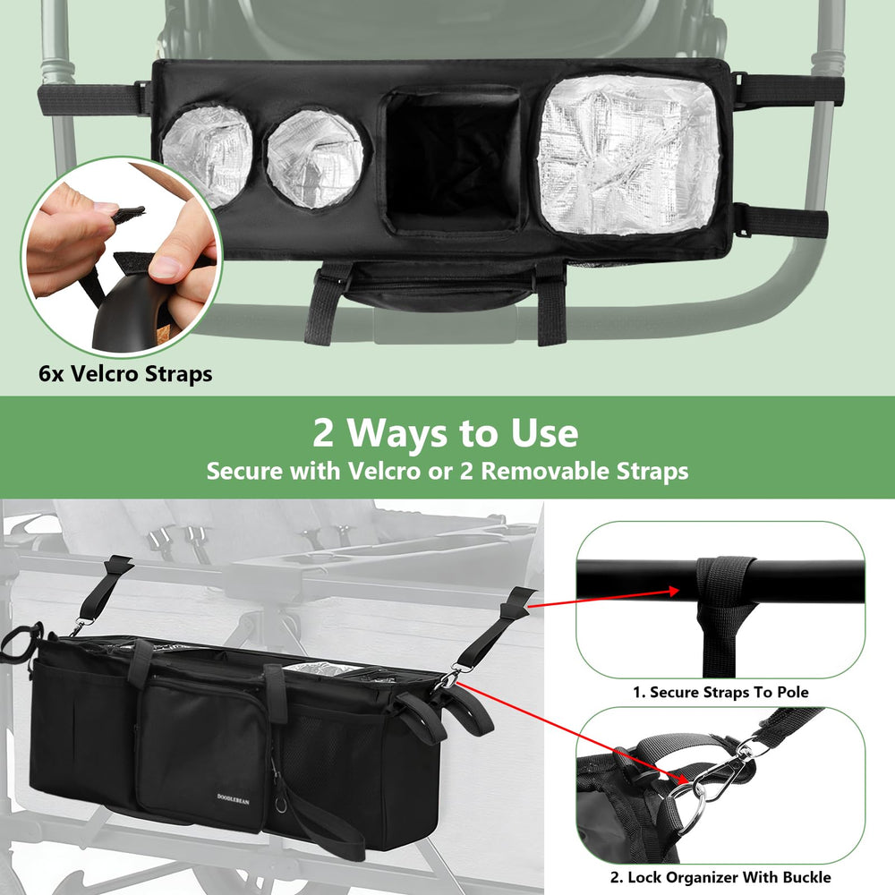 DOODLEBEAN insulated cooler bag keeps bottles warm or cool during outings.