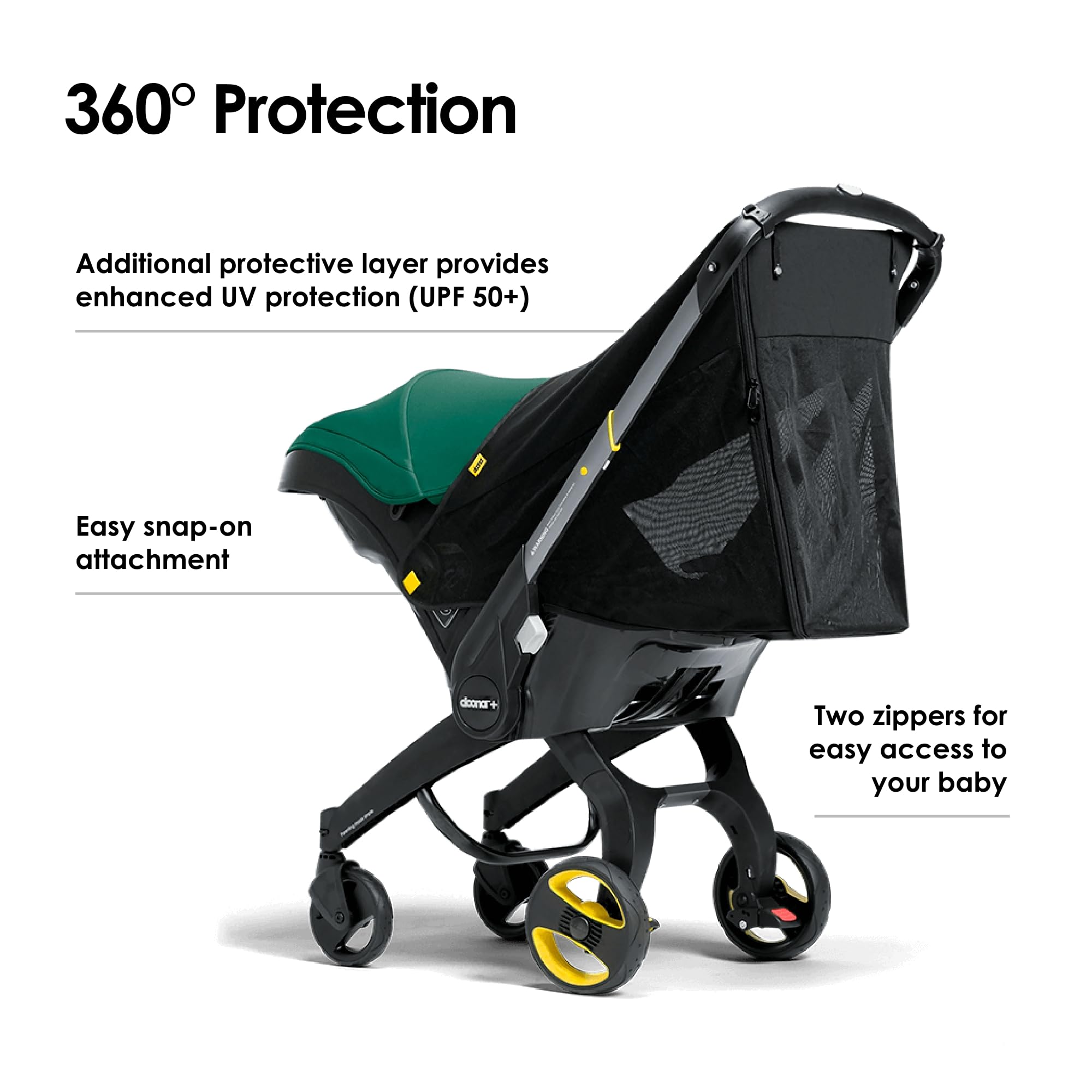 DOONA 360 Protection insect shield with easy access for quick checks.