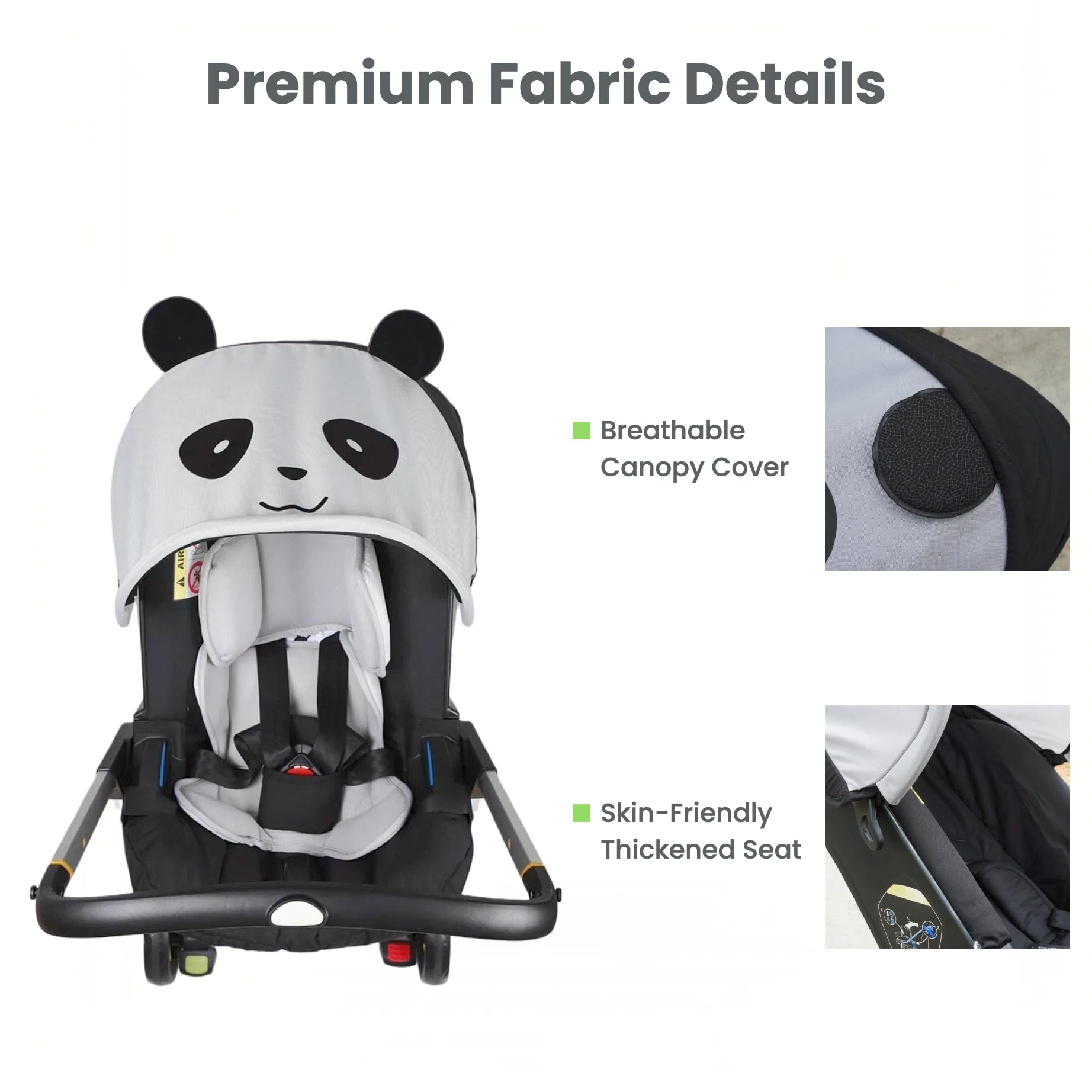Doona canopy adapter close-up, secure install without tools.