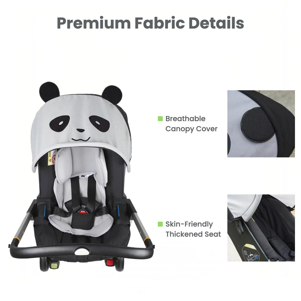 Doona canopy adapter close-up, secure install without tools.