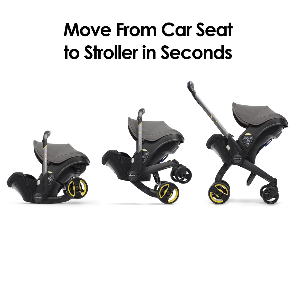 DOONA car seat to stroller conversion showcases versatile family travel.