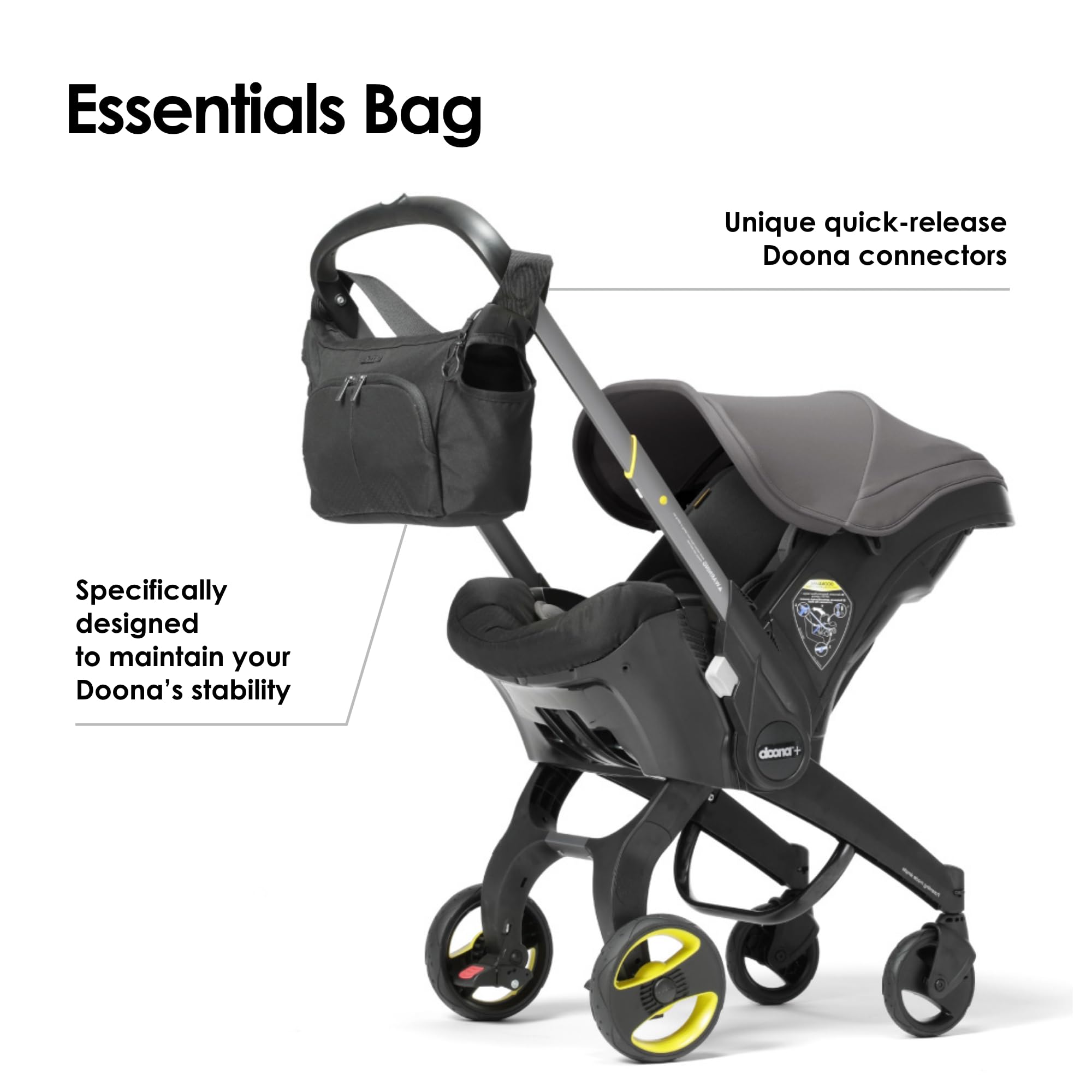 DOONA Essentials Bag two-sided bottle holders keep bottles within reach.