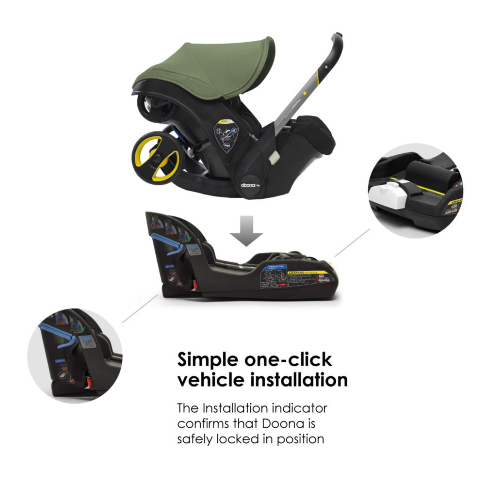 DOONA Latch Base enables quick installation via LATCH or belt