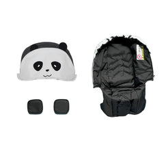 Doona panda canopy close-up, snug fit and sun protection for car seat and stroller.