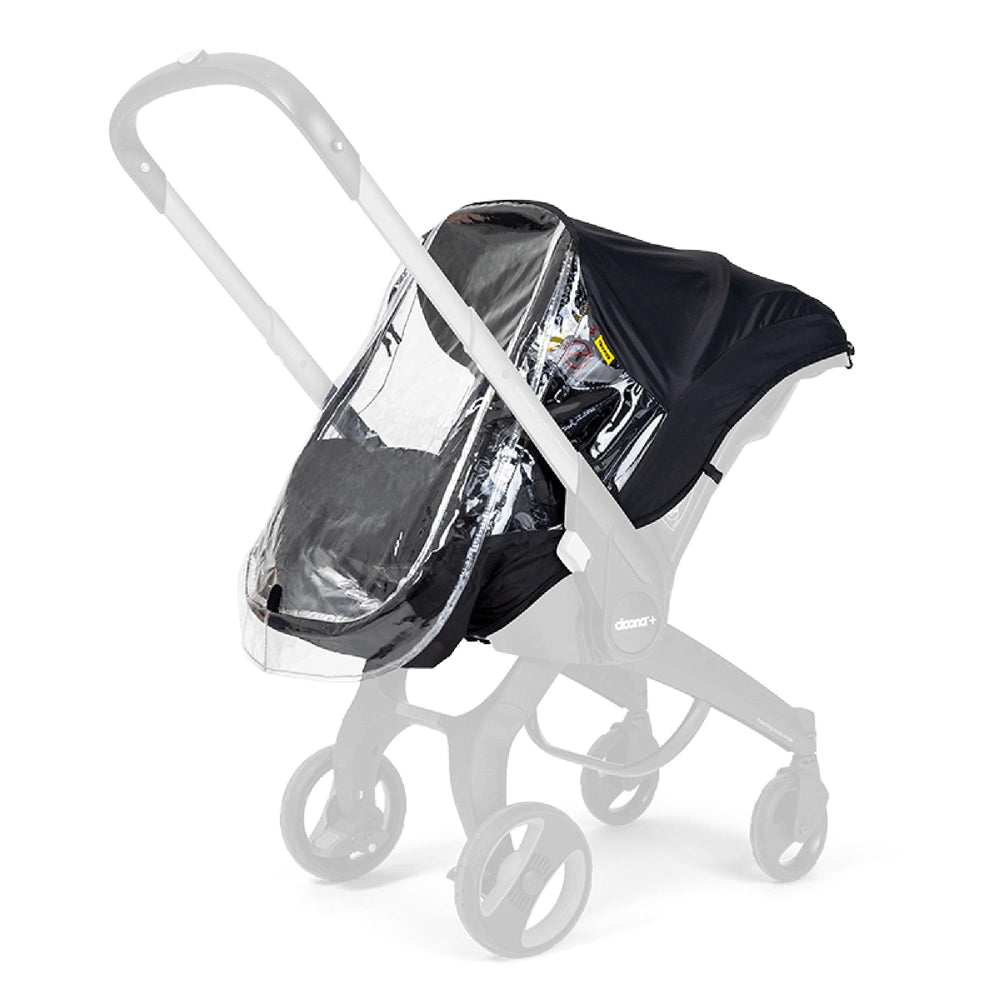 DOONA Rain Cover on car seat protecting baby from rain on the go