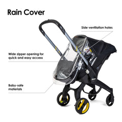 DOONA Rain Cover mounted on stroller keeps child dry during outings