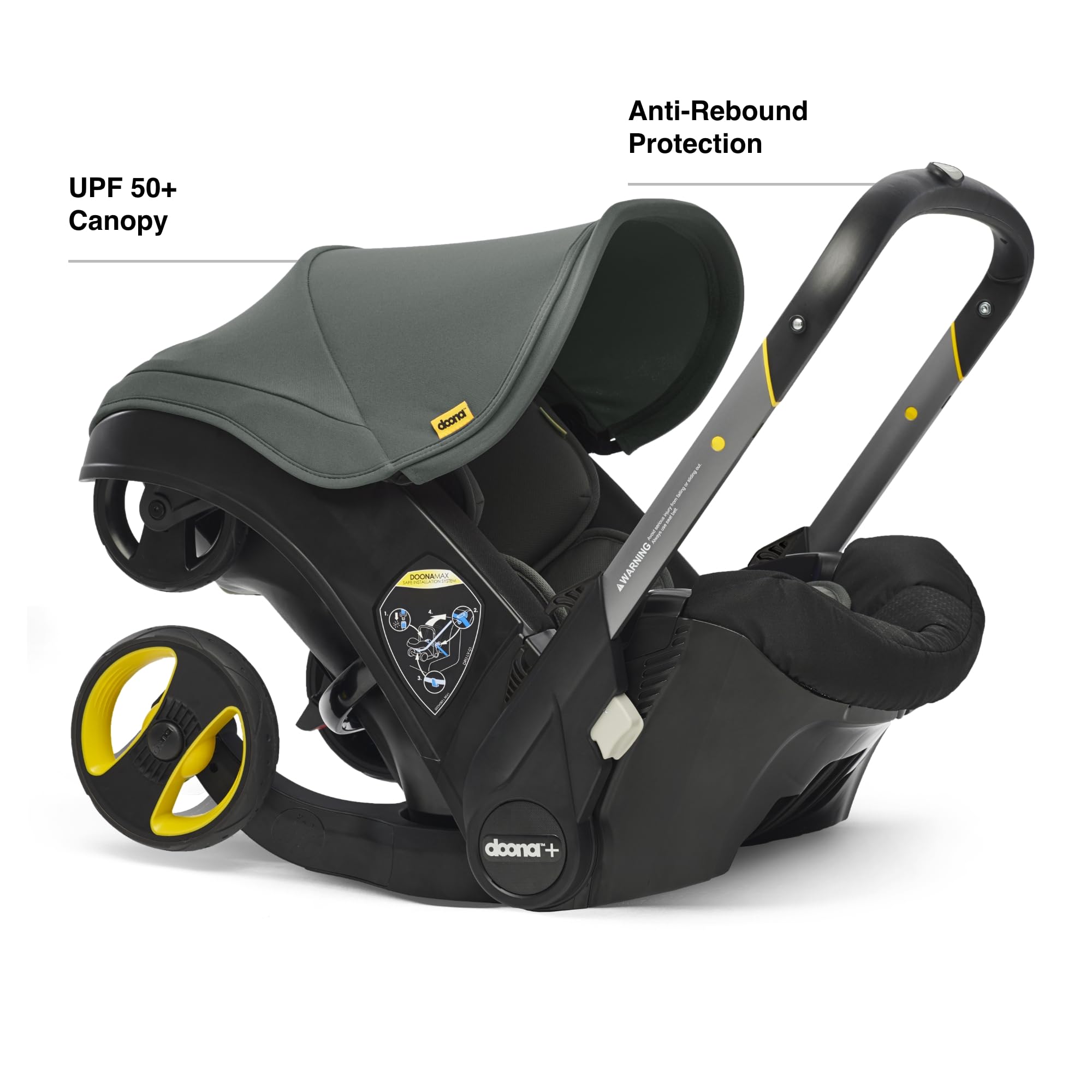 DOONA slate green quick transition from car seat to stroller