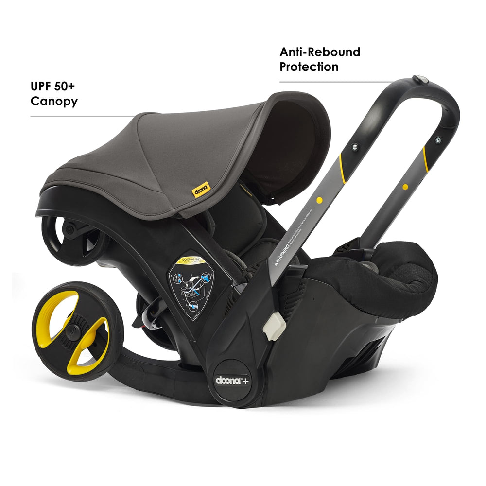 DOONA stroller transition image highlights one-click conversion for on-the-go parents.