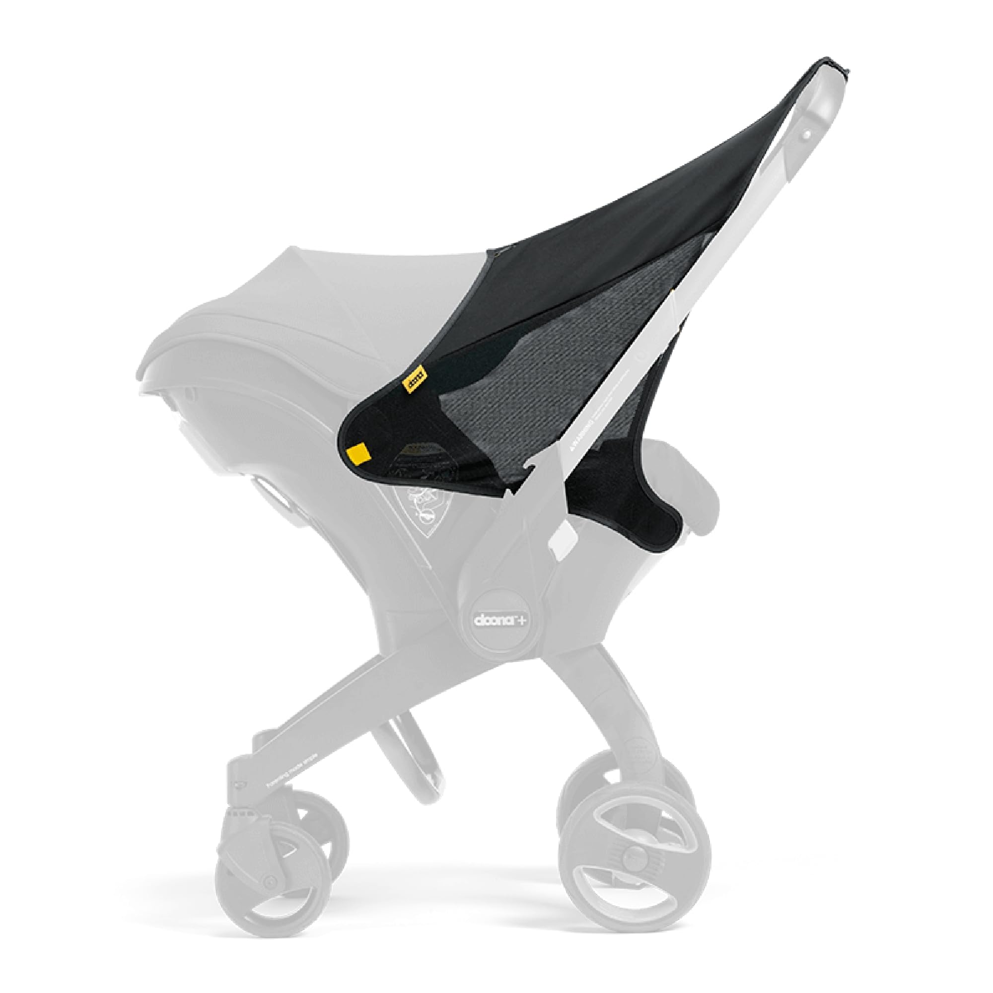 DOONA Sunshade Extension attached to car seat for extra shade and sun protection.