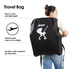 DOONA Travel Bag black shows durable water-repellent fabric protecting your gear.