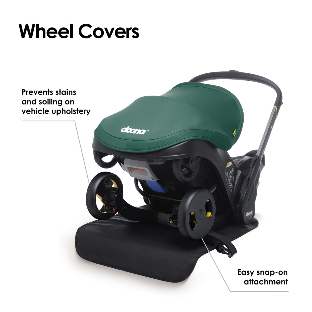DOONA wheel covers snap-on attachment demonstrates simple setup.