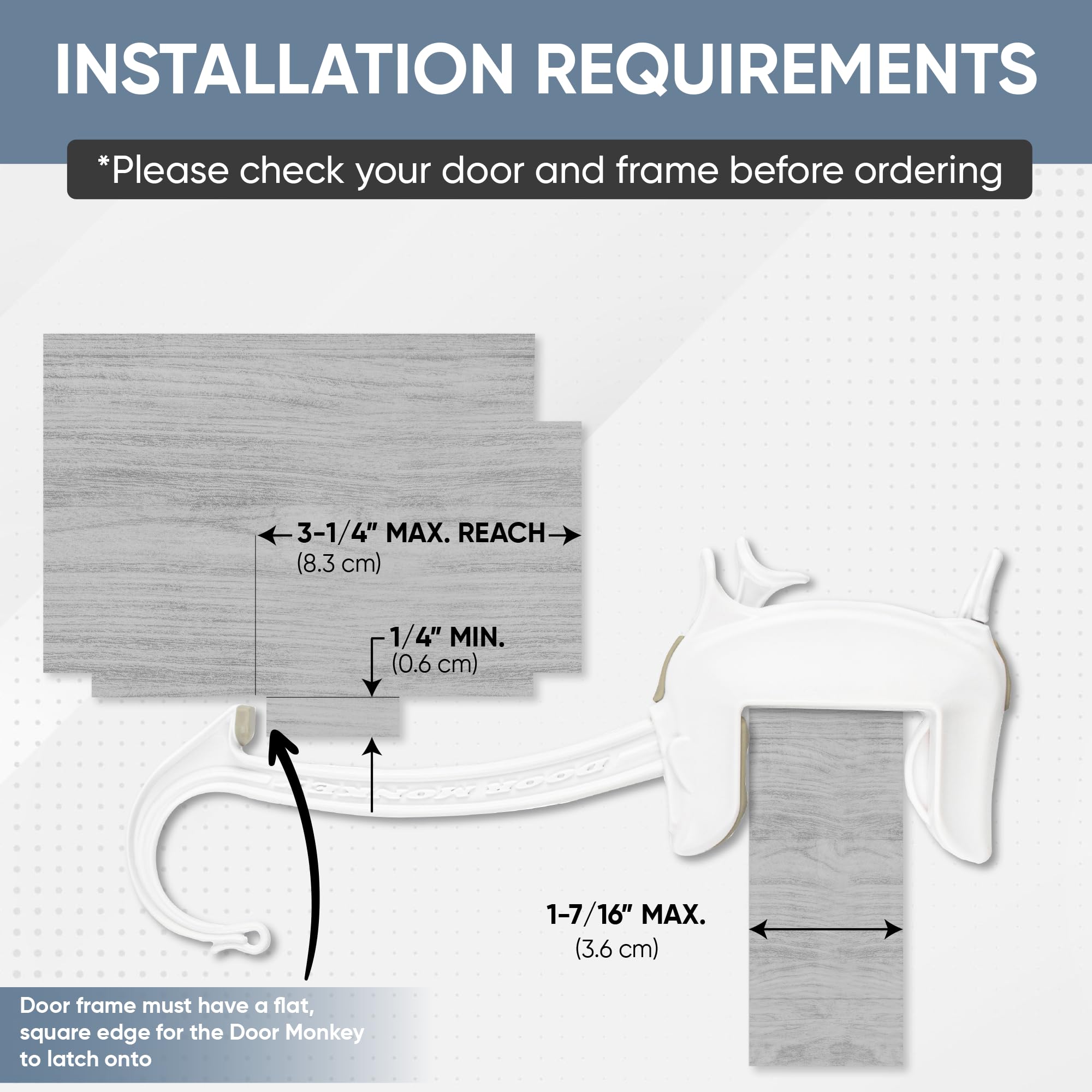 Door Monkey edge-mount on interior door for simple mounting and secure hold.