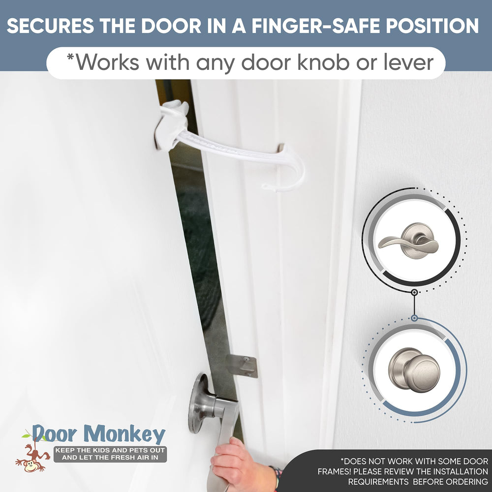 Door Monkey knob and lever fit clamps securely on standard doors for easy security.