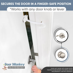 Door Monkey knob and lever fit clamps securely on standard doors for easy security.