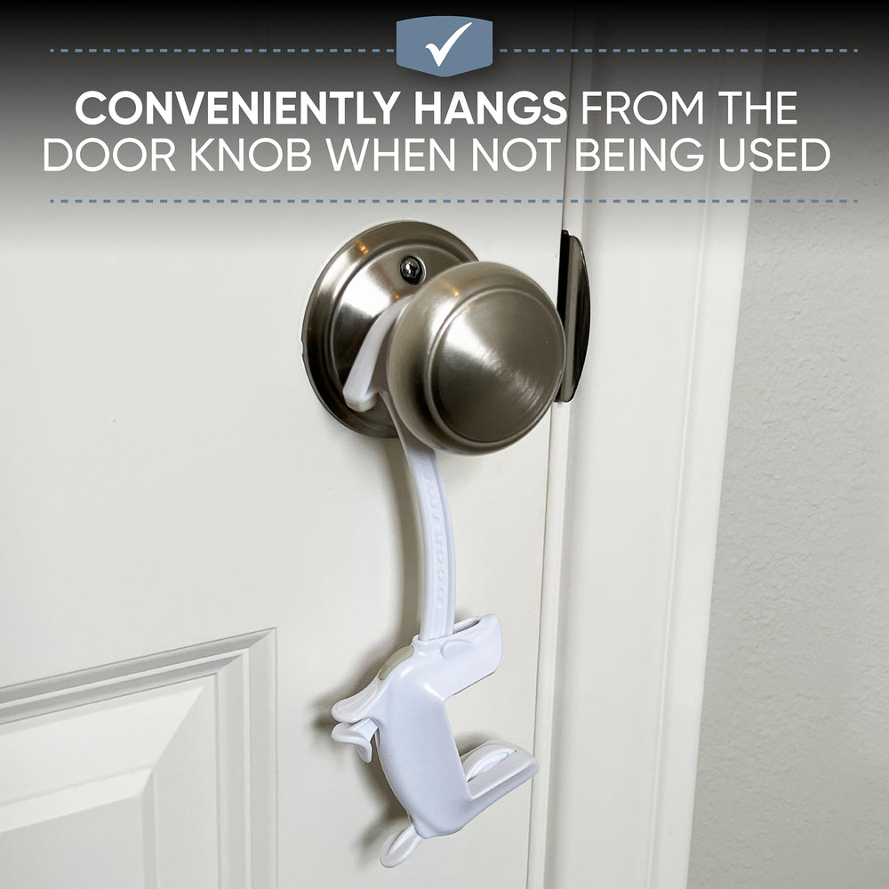 Door Monkey compatible with standard doors; optional catch for nonstandard frames.