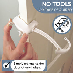 Door Monkey tool-free installation shown without nails or tape.