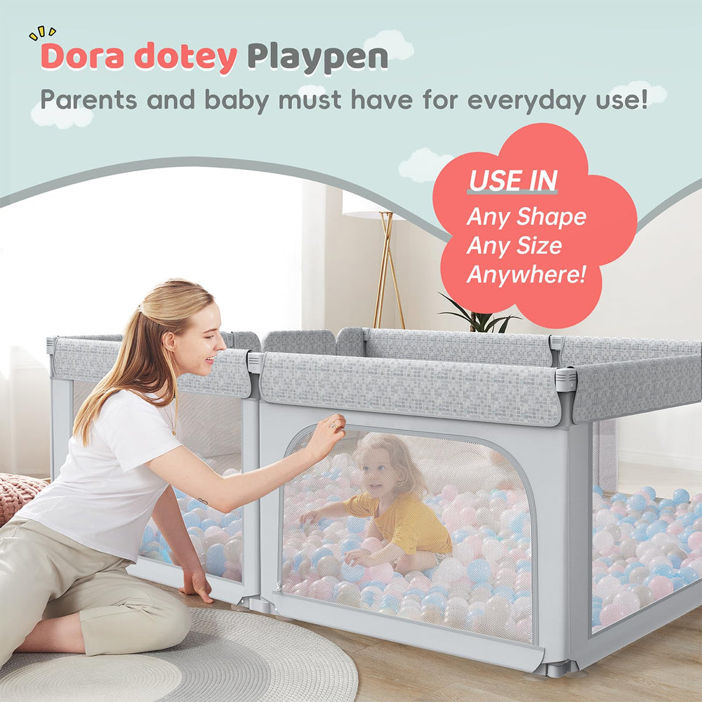 Dora dotey Playpen Folded Compact supports quick storage after play.