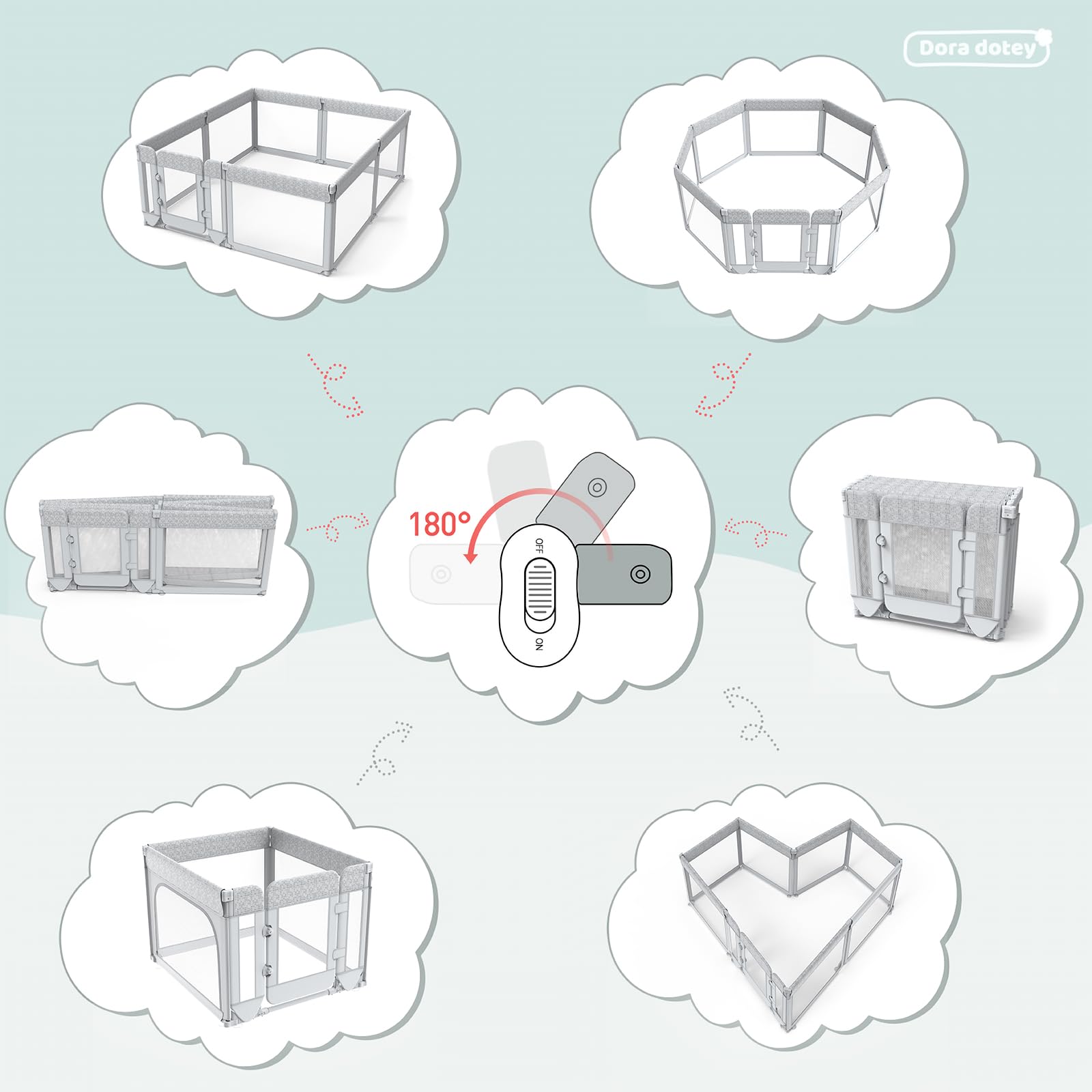 Dora dotey Playpen Large Interior Space provides room for tummy time and crawls.