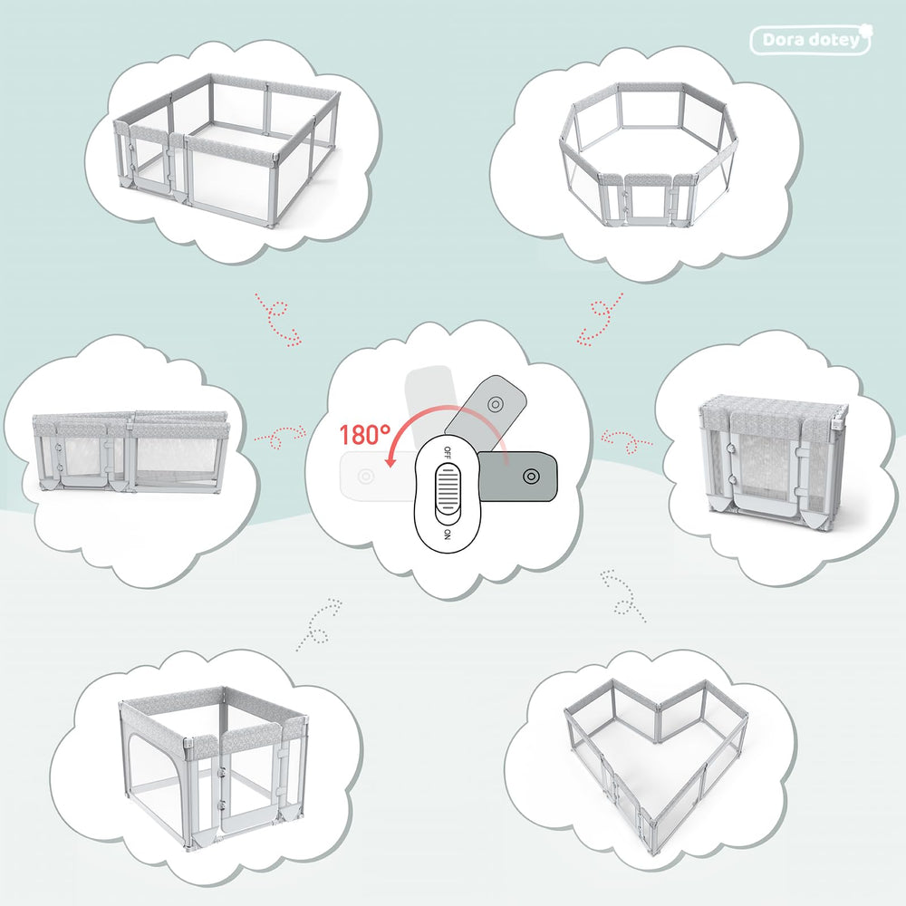 Dora dotey Playpen Large Interior Space provides room for tummy time and crawls.