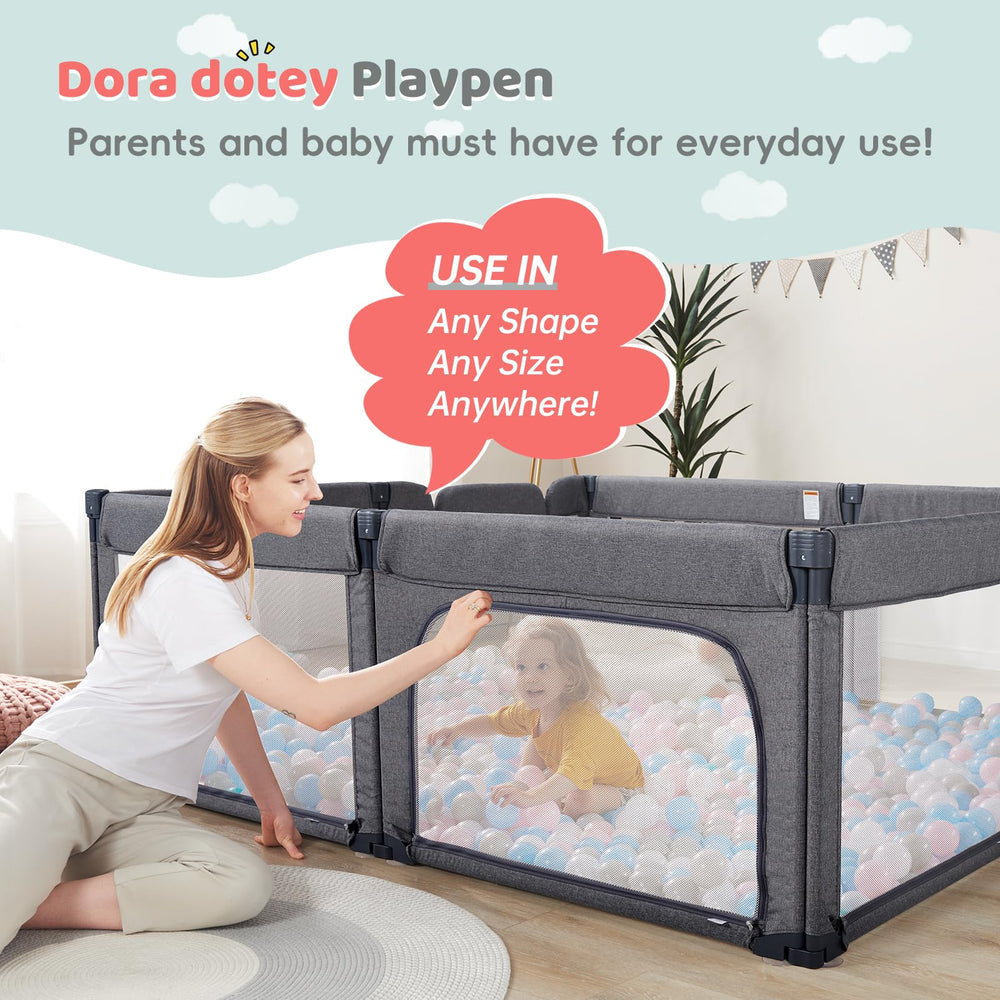 Foldable eight-panel Dora dotey playpen design for flexible spaces.
