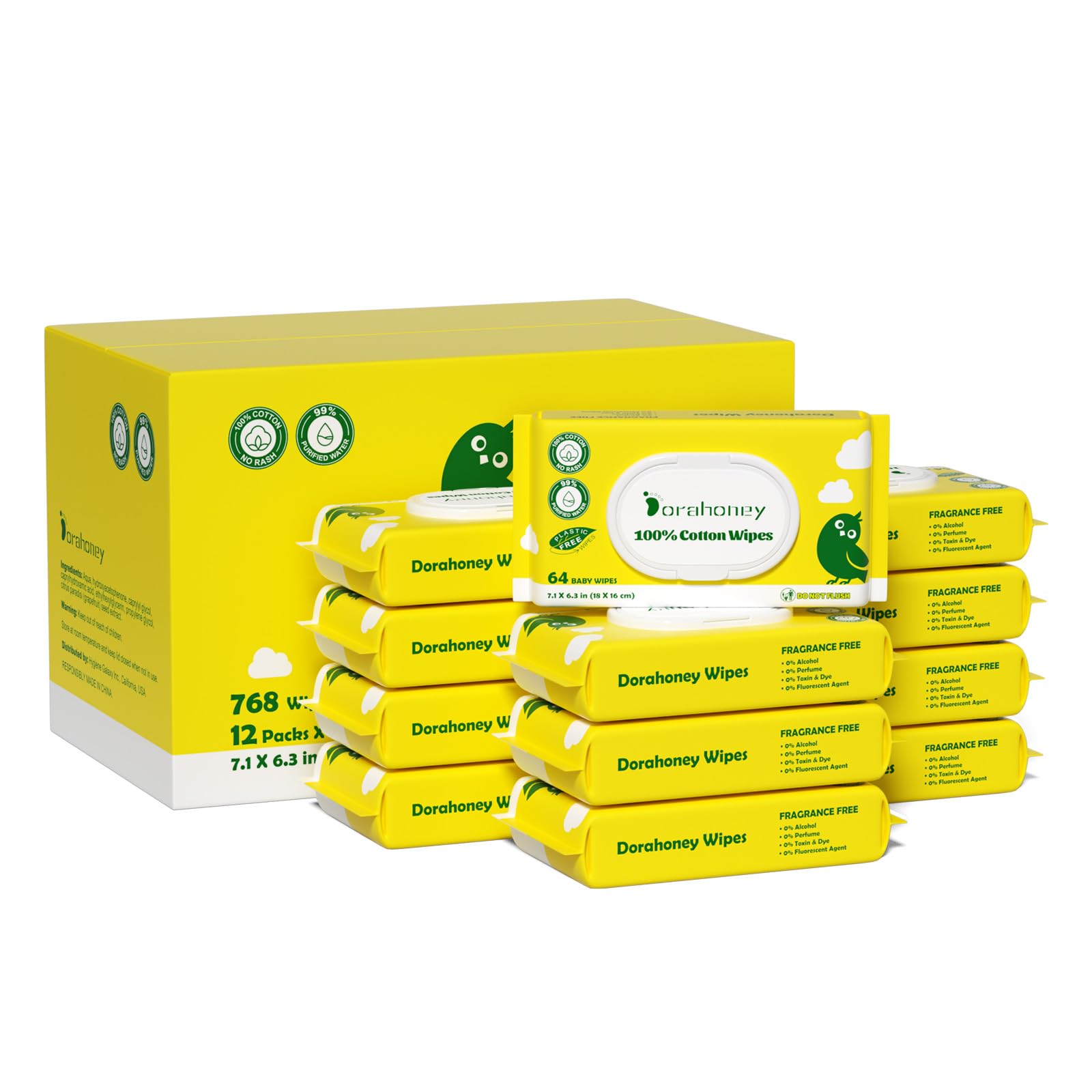 Dorahoney baby wipes showing cotton softness for gentle skin cleansing.
