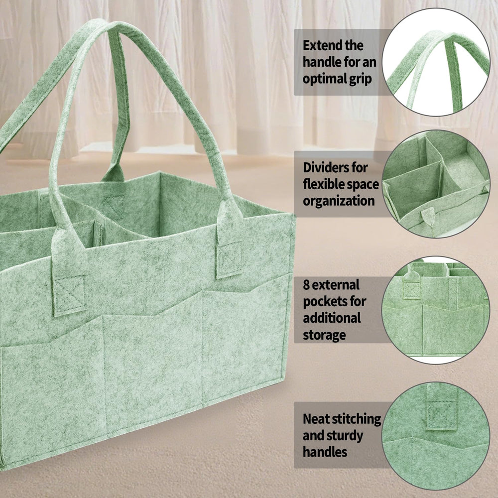 Dorcy diaper organizer bag with removable dividers for customizable compartments.