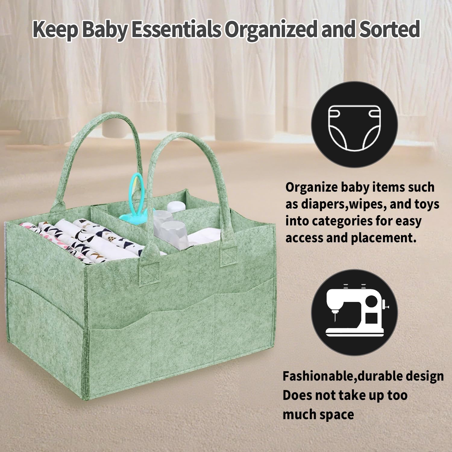 Dorcy portable baby storage bag with sturdy handles for moving between rooms.